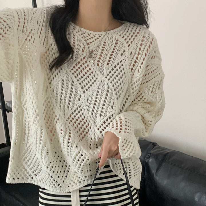 Damen Grobstrick Pullover mit innovativem Lochmuster und lässigem Schnitt Drune