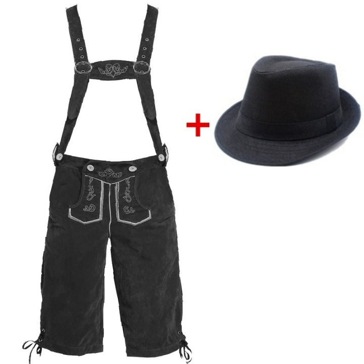 Herren nan traditionelle Trachtenlederhose mit verstellbaren Trägern und Trachtenhut Drune