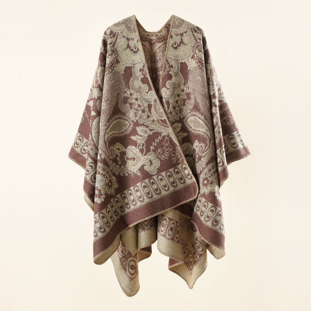 Damen Eleganter Poncho mit kunstvollem floralen Muster und luxuriösem Feel Drune