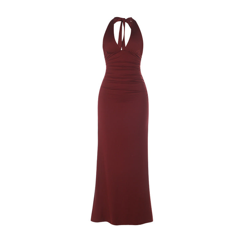 Damen Elegantes Wickelkleid mit tiefem V-Ausschnitt und Raffung Drune
