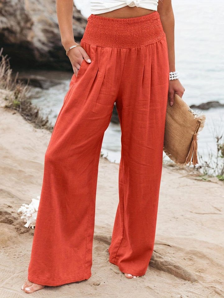 Damen Weite Leinenhose mit elastischem Bund und praktischen Taschen Drune