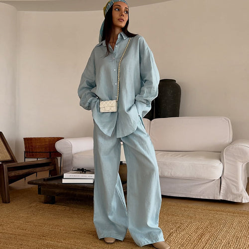 Damen lässiges Leinen-Loungewear-Ensemble Drune