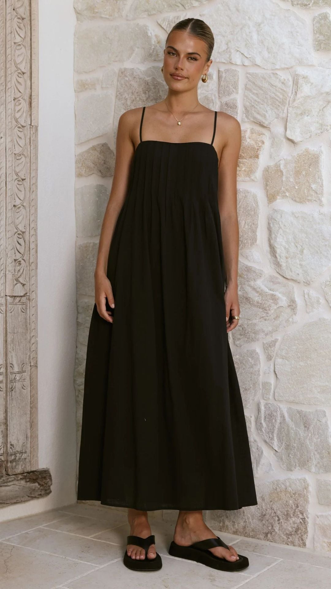 Damen Maxikleid mit gerafftem Oberteil und spaghettiträgern Drune