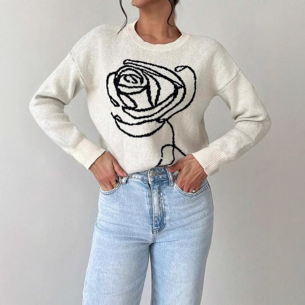 Damen Strickpullover mit floraler Stickerei Drune