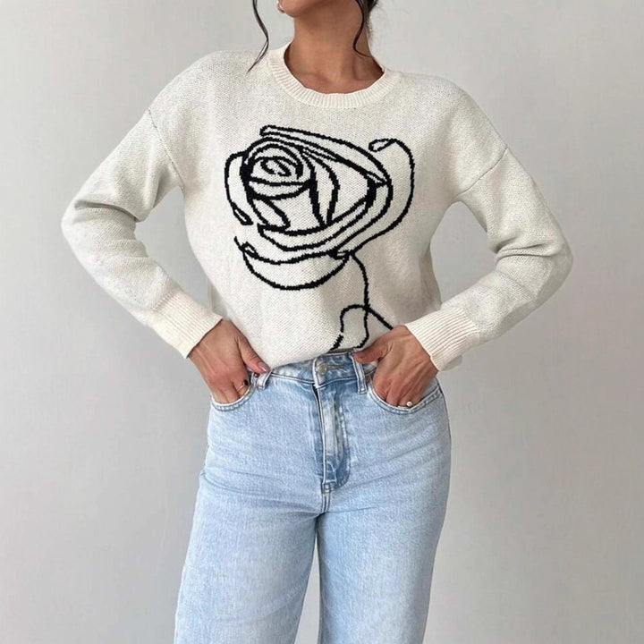 Damen Strickpullover mit floraler Stickerei Drune