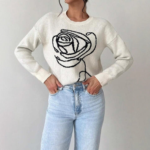 Damen Strickpullover mit floraler Stickerei Drune