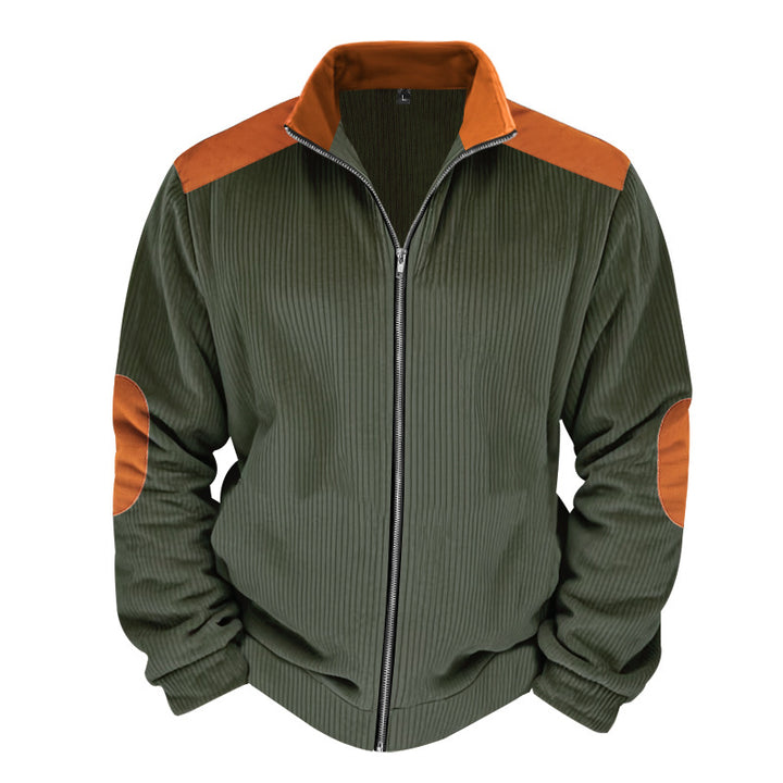 Herren Sportliche Zip-Jacke mit Rippenstruktur und Kontrastärmel Drune