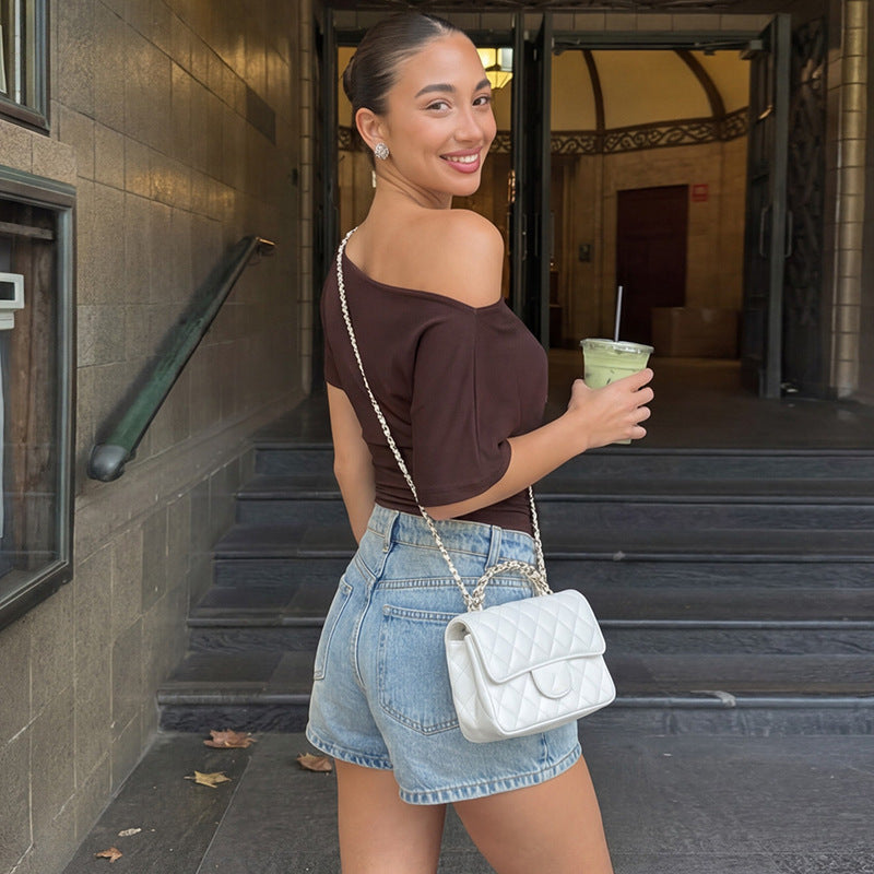 Damen Offshoulder Oberteil mit Schnürung Drune