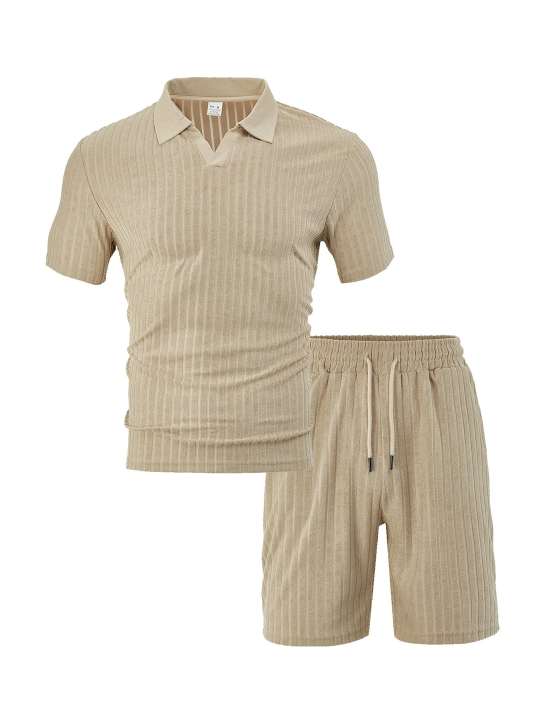 Herren nan Strick-Lounge-Ensemble mit Polokragen V‑Einsatz und Tunnelzug-Bermudas Drune