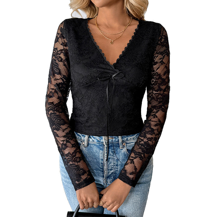 Damen elegantes Spitzenbody mit tiefem V-Ausschnitt und dekorativen Rüschendetails Drune