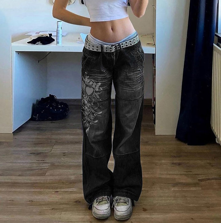 Damen weite Jeans mit einzigartigem grafischen Design Drune