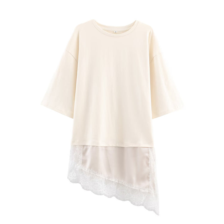 Damen asymmetrisches T-Shirt mit Spitzenbesatz Drune