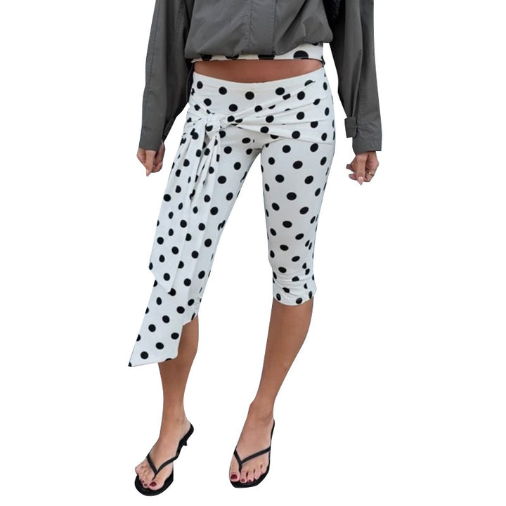 Damen Polka-Dot Culottes mit elegantem Bindegürtel Drune