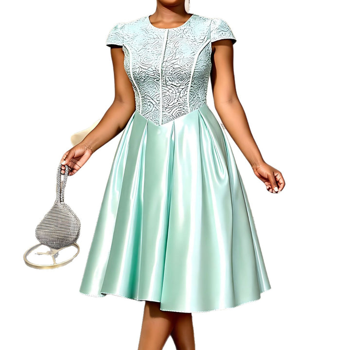Damen A-Linien Kleid mit elegantem Spitzenoberteil und schimmerndem Rock Drune