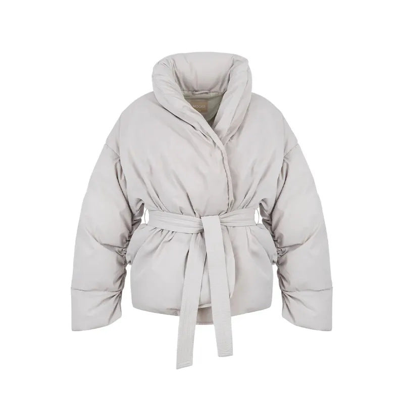 Damen Modische gefütterte Jacke mit Bindegürtel Drune