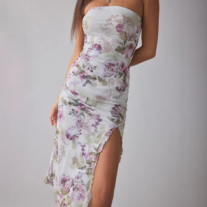 Damen Elegantes Bandeau-Kleid mit floralem Design und asymmetrischem Schnitt Drune