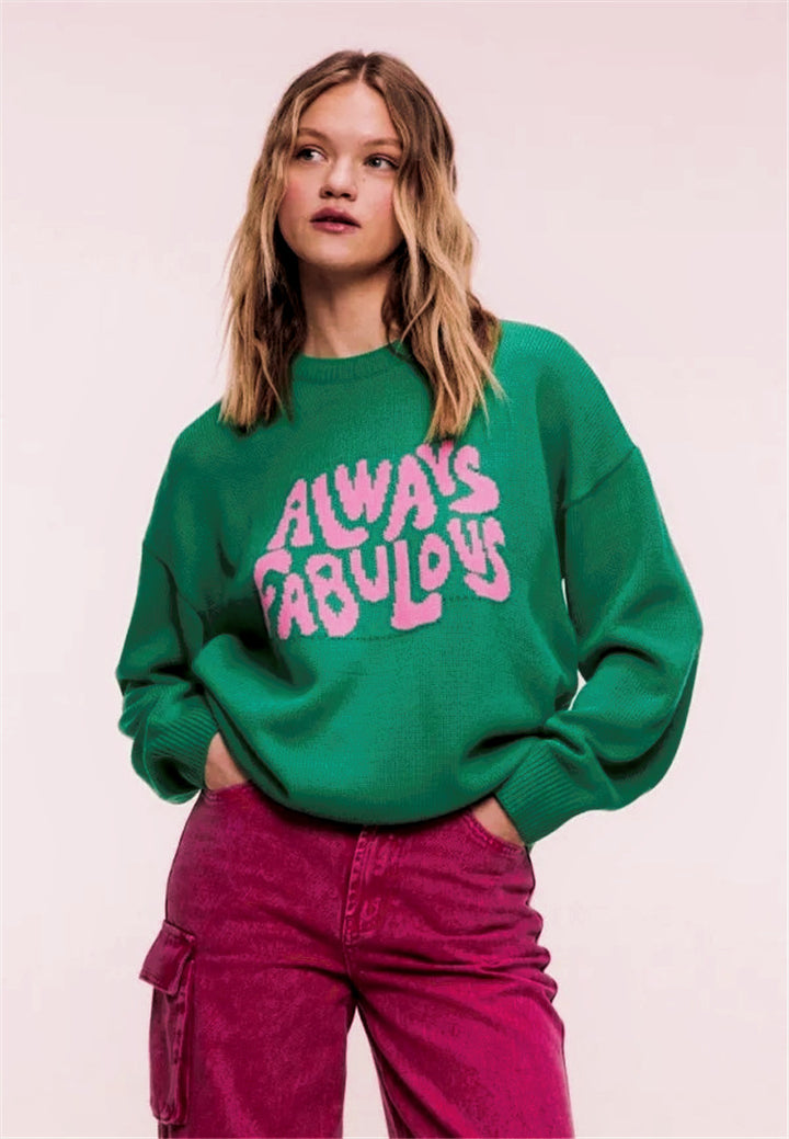 Damen lässiger Pullover mit auffälligem Schriftzug und luftiger Passform Drune