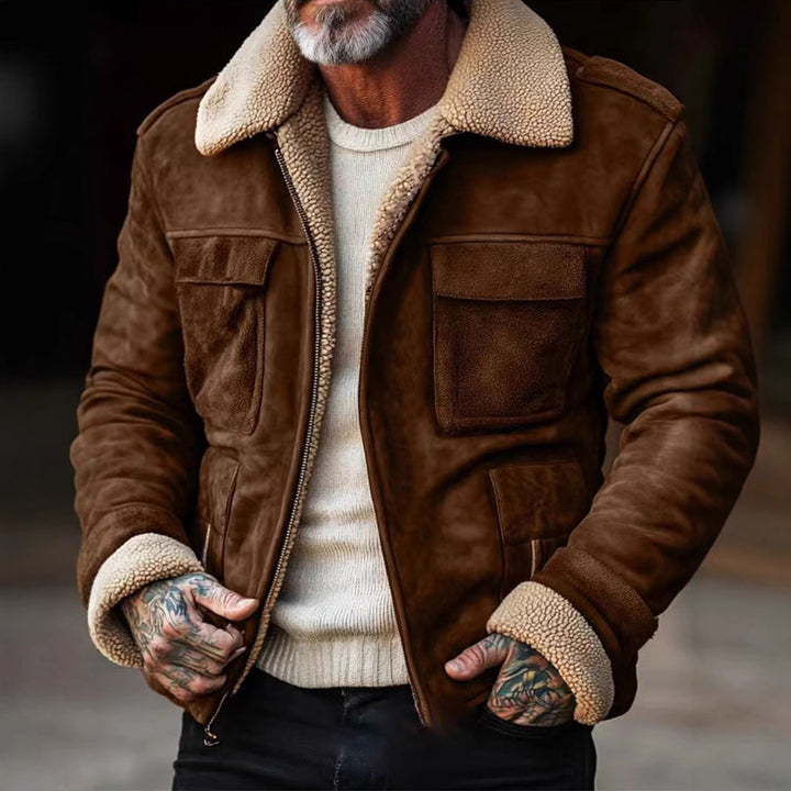 Herren stylischer Lederjacke mit warmem Futter Drune