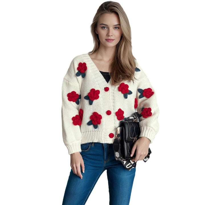 Damen Strickjacke mit floralen Applikationen und knöpfbarem Design Drune
