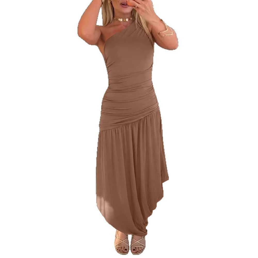 Damen One-Shoulder Maxikleid mit raffiniertem Wickelschnitt Drune