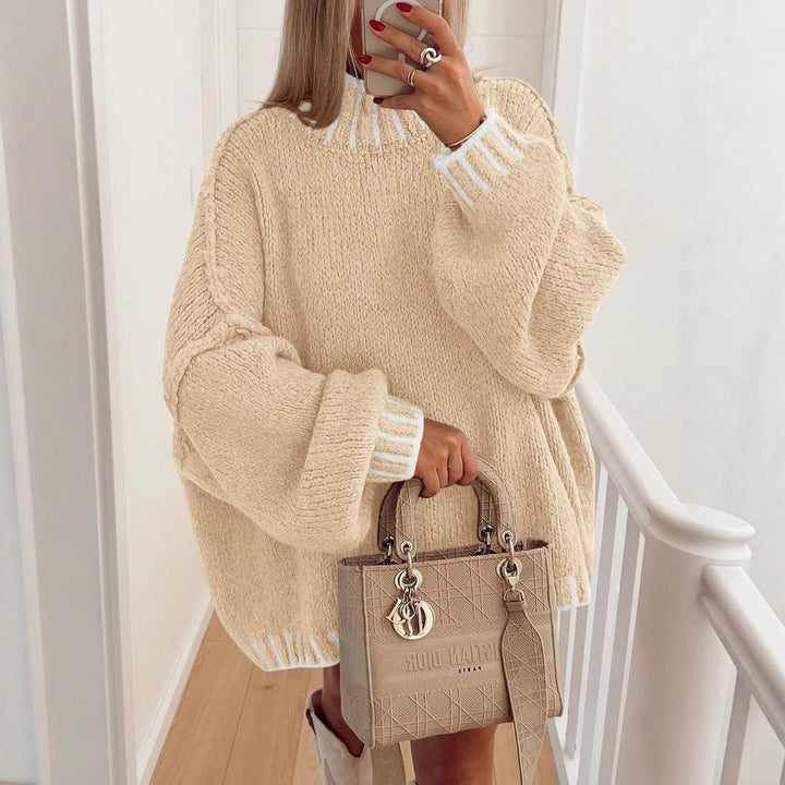 Damen lässiger Grobstrickpullover mit modernem Streifenmuster Drune