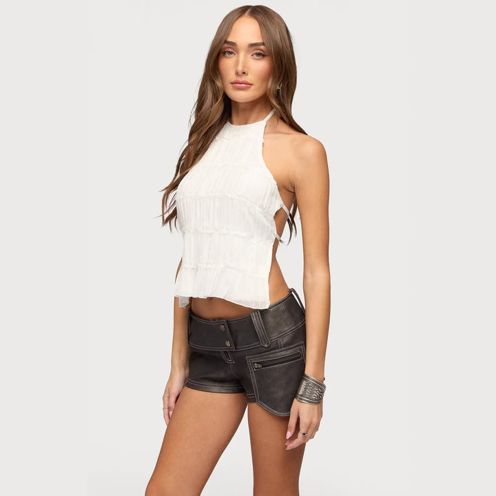 Damen Elegantes Trägershirt mit plissierten Details und seitlichen Cut-Outs Drune