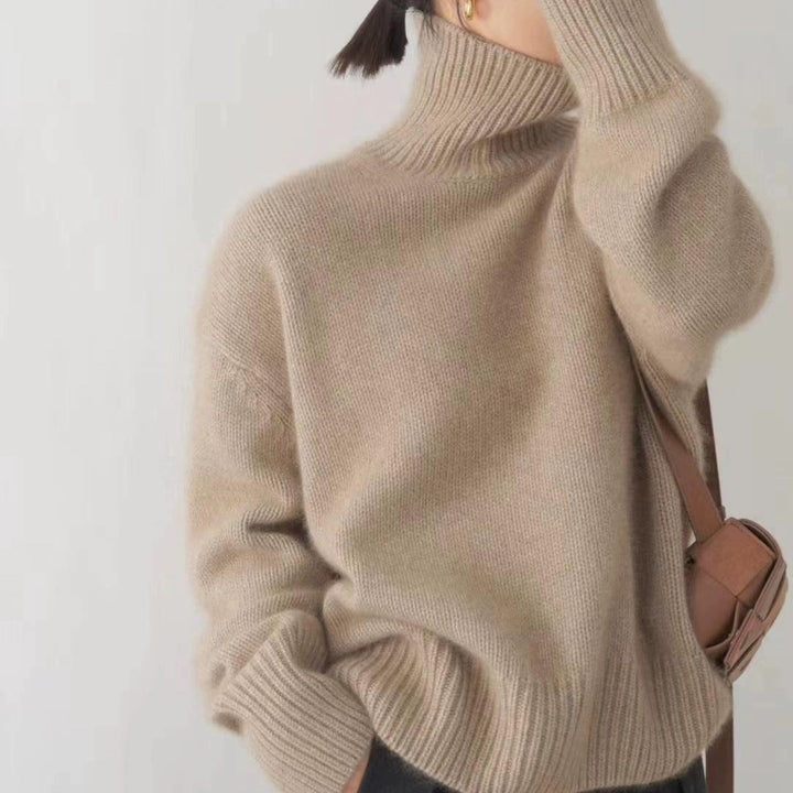 Damen gemütlicher Rollkragenpullover aus feiner Wolle Drune