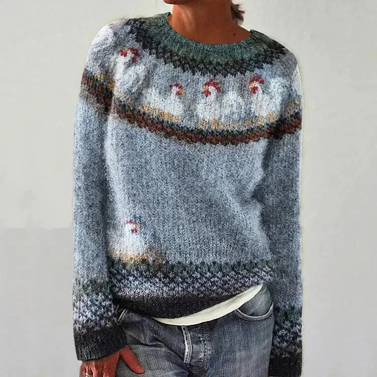 Damen gestrickter Pullover mit nordischem Muster und gemütlichem Schnitt Drune
