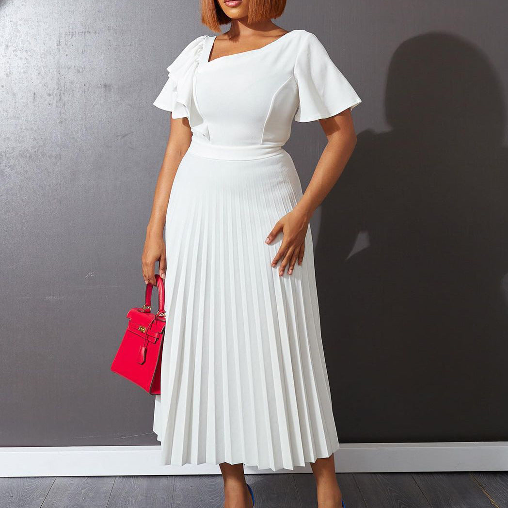Damen Plisseekleid mit elegantem Rüschendesign und V-Ausschnitt Drune