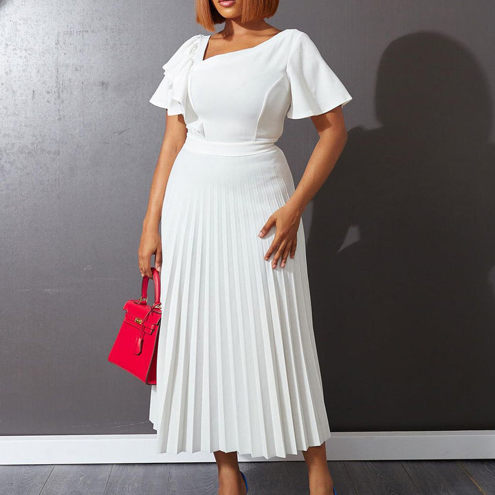 Damen Plisseekleid mit elegantem Rüschendesign und V-Ausschnitt Drune