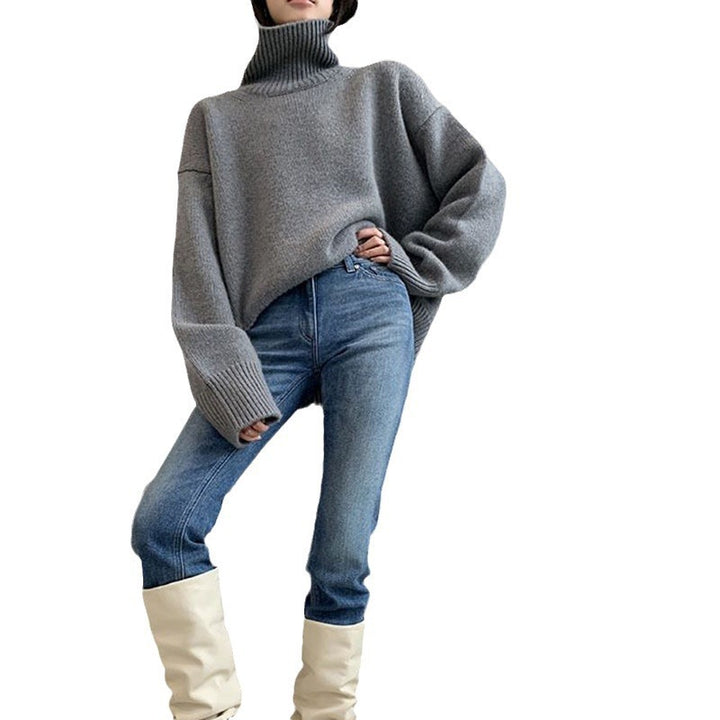 Damen gemütlicher Rollkragenpullover aus feinem Strick Drune