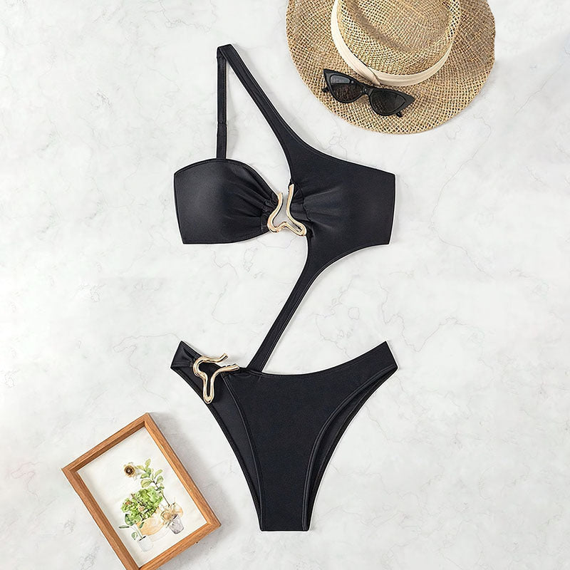 Damen Einseitiger Badeanzug mit innovativem Cut-Out-Design und eleganten Verzierungen Drune