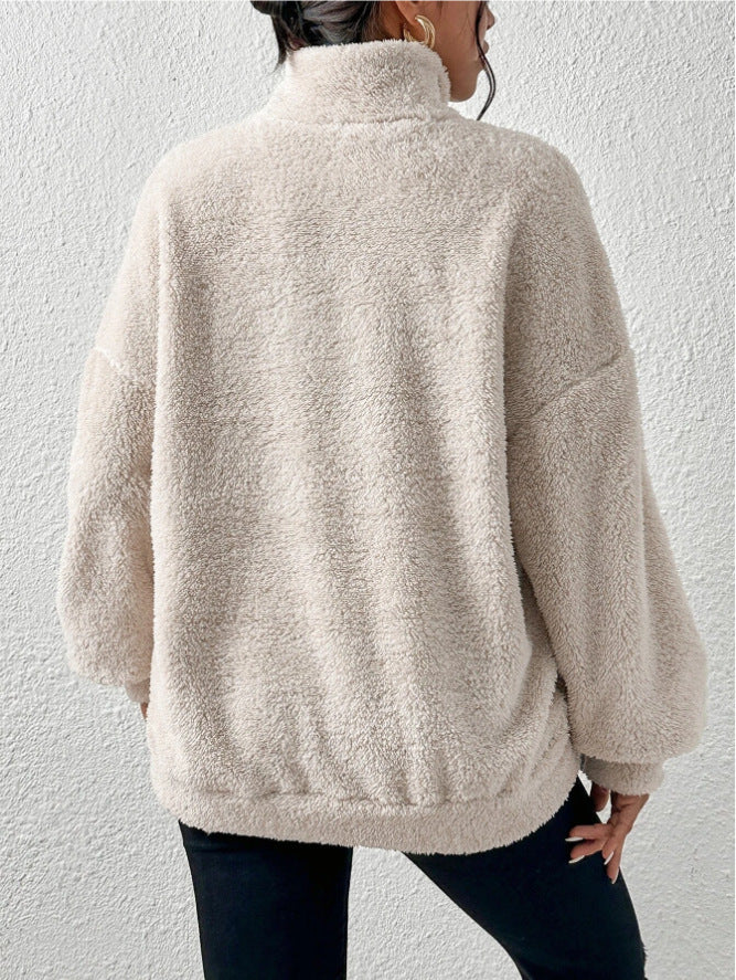 Drune Plüsch-Kängurutaschen-Stehkragen-Sweatshirt
