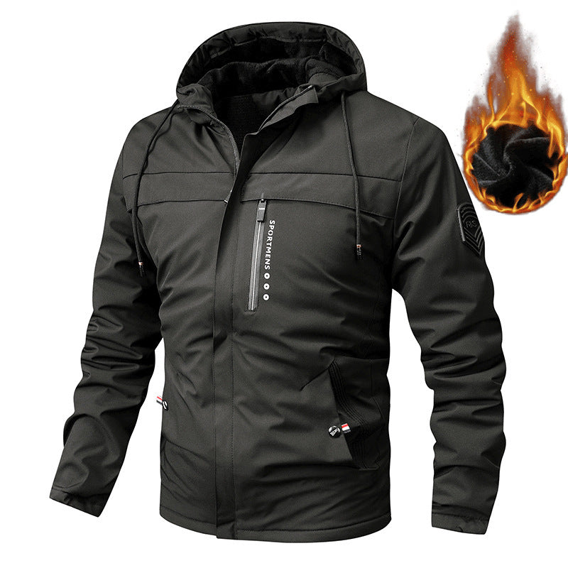 Herren nan wasserabweisende gefütterte Thermo-Hoodiejacke mit Fleece-Innenfutter und verdeckten Reißverschlusstaschen Drune