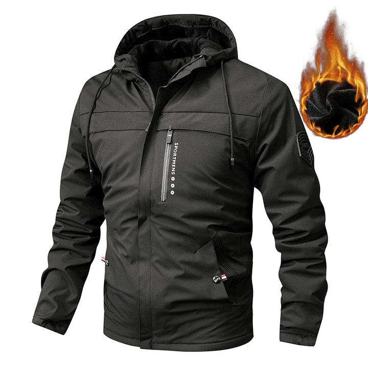 Herren nan wasserabweisende gefütterte Thermo-Hoodiejacke mit Fleece-Innenfutter und verdeckten Reißverschlusstaschen Drune