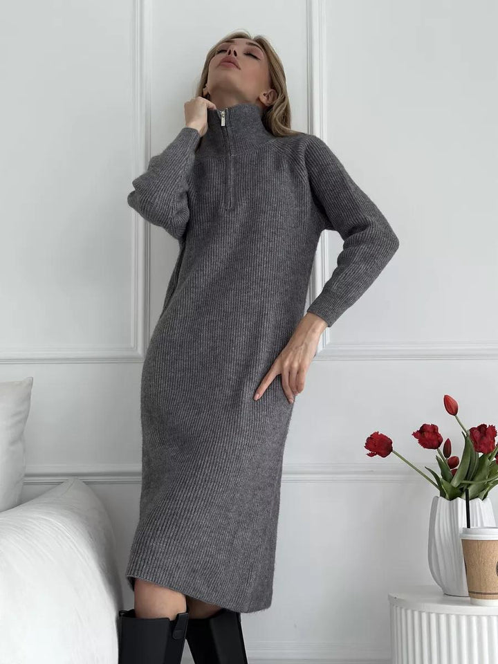 Damen Strickkleid mit hohem Kragen und Reißverschluss Drune