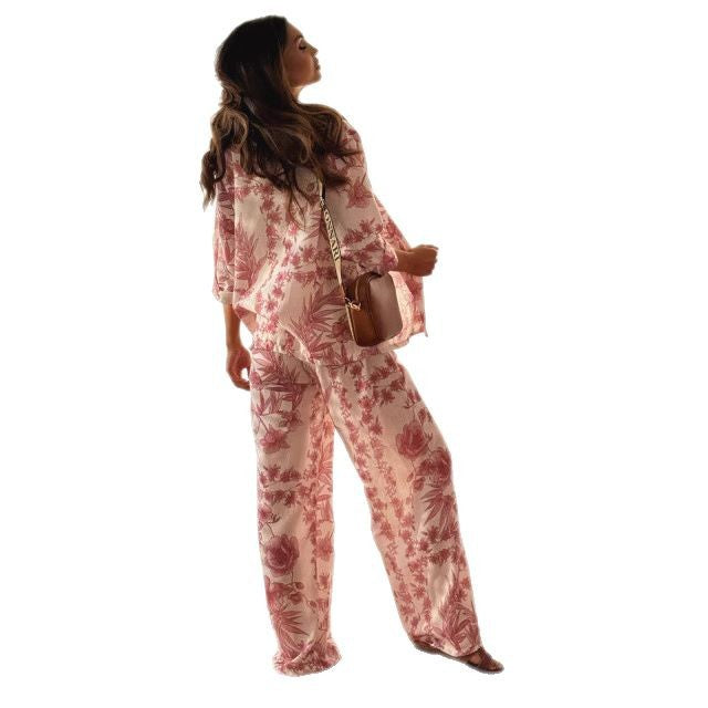 Damen Zweiteiler Set mit floralem Design und lässigem Schnitt Drune