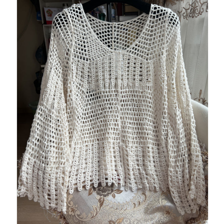 Damen Designer-Netzoberteil mit transparenten Details und V-Ausschnitt Drune