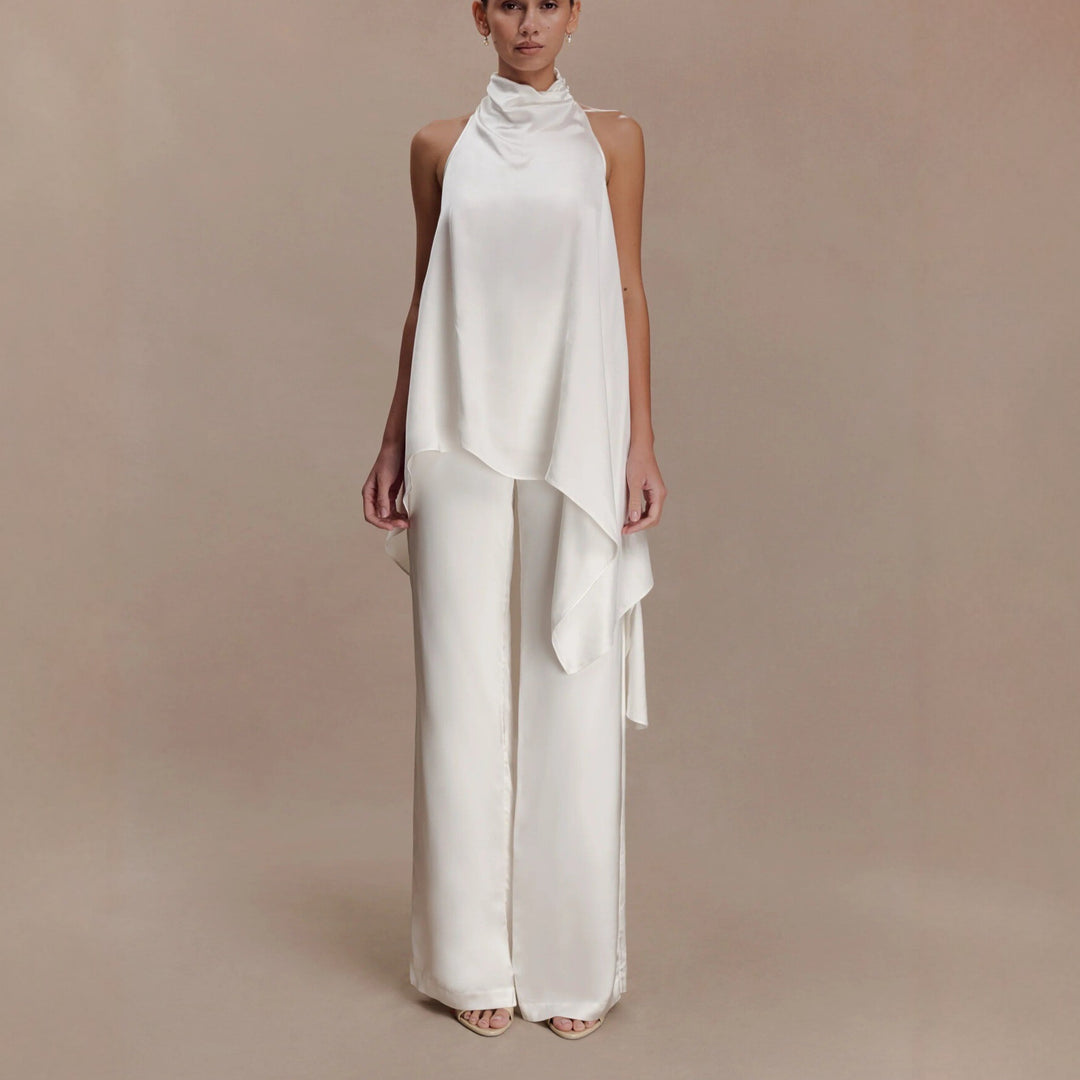 Damen elegantes satinierter Einteiler mit asymmetrischem Schnitt Drune