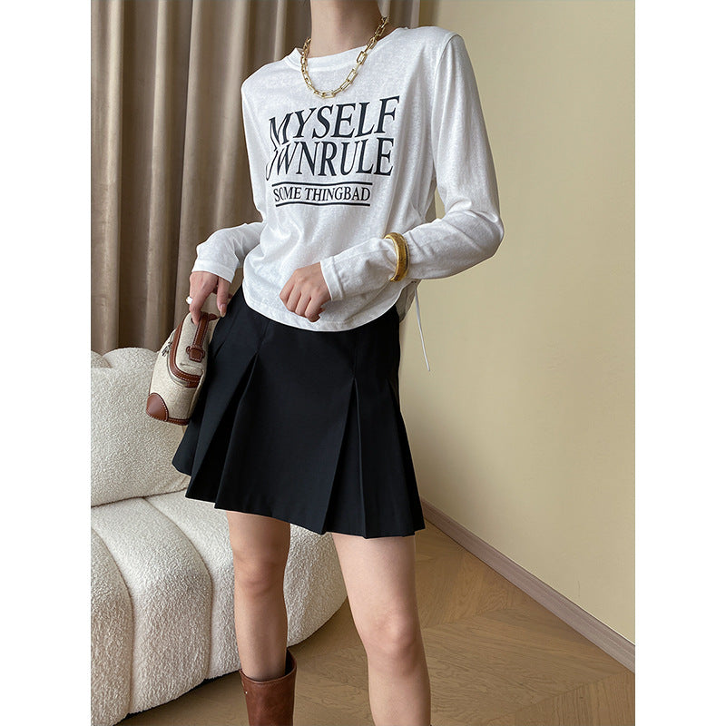 Damen Langarm-T-Shirt mit kreativem Schriftzug und lässiger Passform Drune
