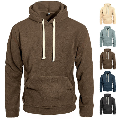 Herren nan samtweicher Kapuzenpullover mit Nahtdetails, Kängurutasche und Kontrastkordel Drune