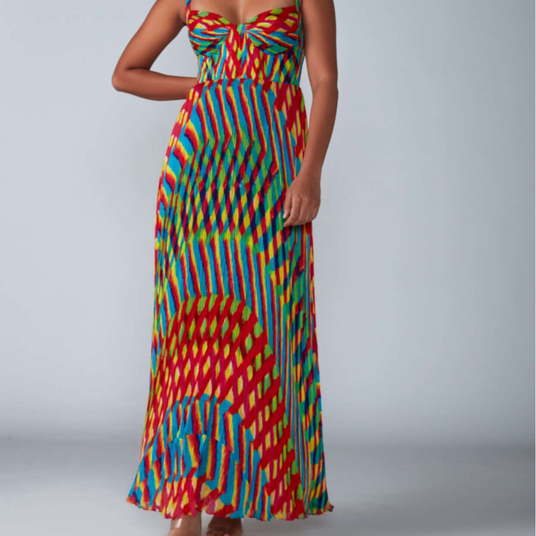 Damen Maxi-Kleid mit buntem Muster und elegantem Schnitt Drune