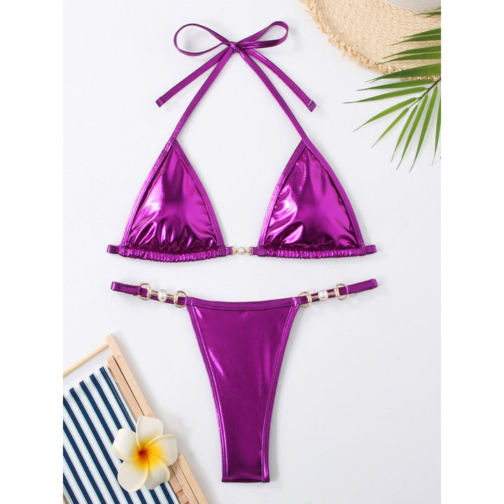 Damen Triangel-Bikini mit Metallic-Finish und goldenen Schmuckdetails Drune