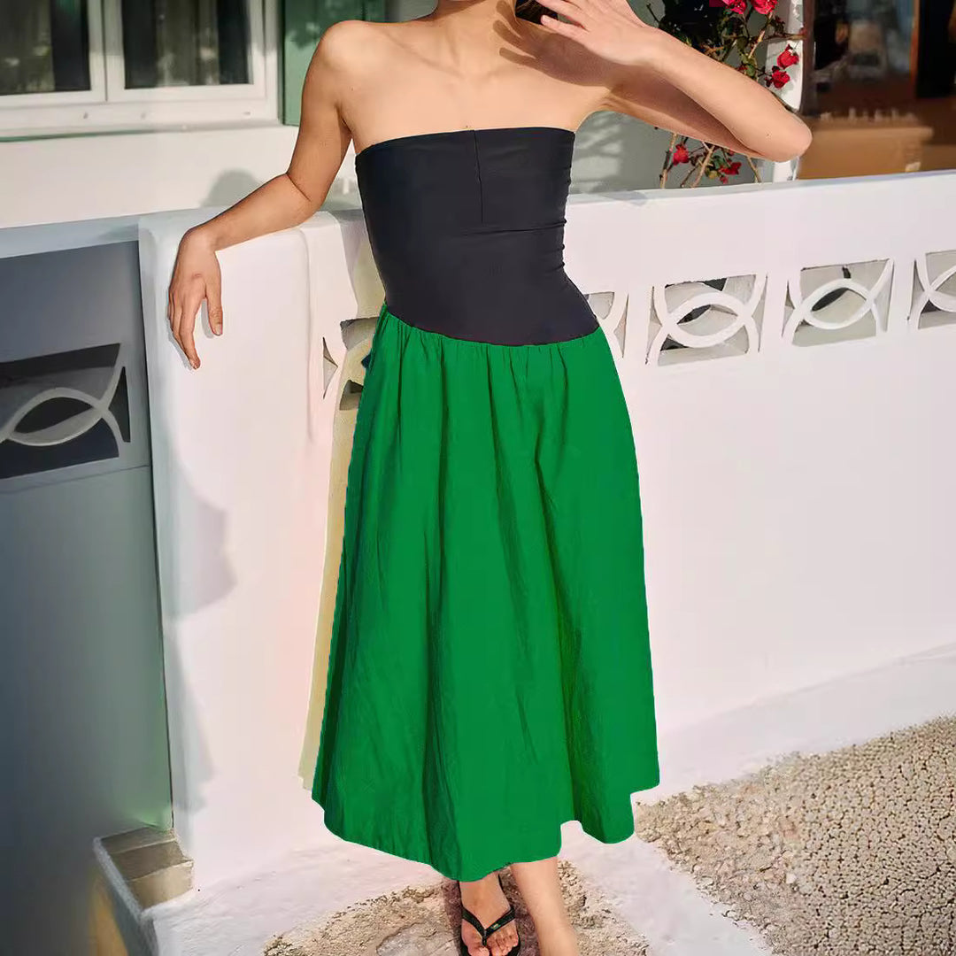 Damen ärmelloses Maxi-Kleid mit hochwertigem Oberteil und voluminösem Rock Drune