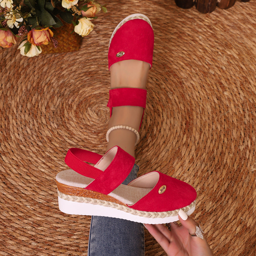 Damen Wedge-Sandaletten mit elastischem Riemendesign und komfortabler Plateausohle Drune