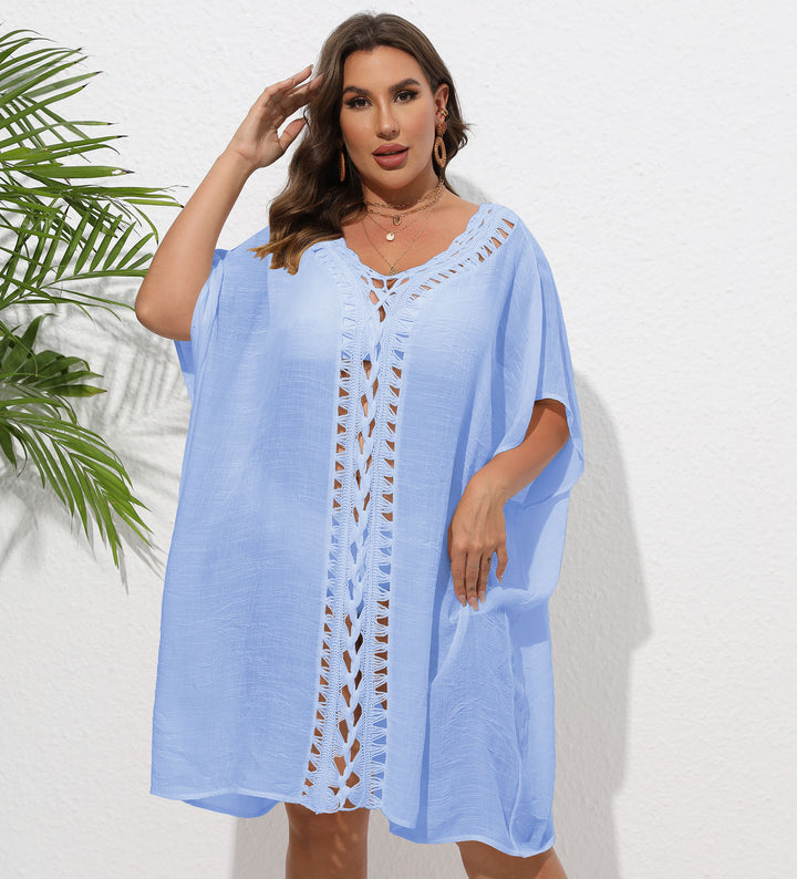 Damen Luftiger Strandkimono mit dekorativer Häkelspitze Drune