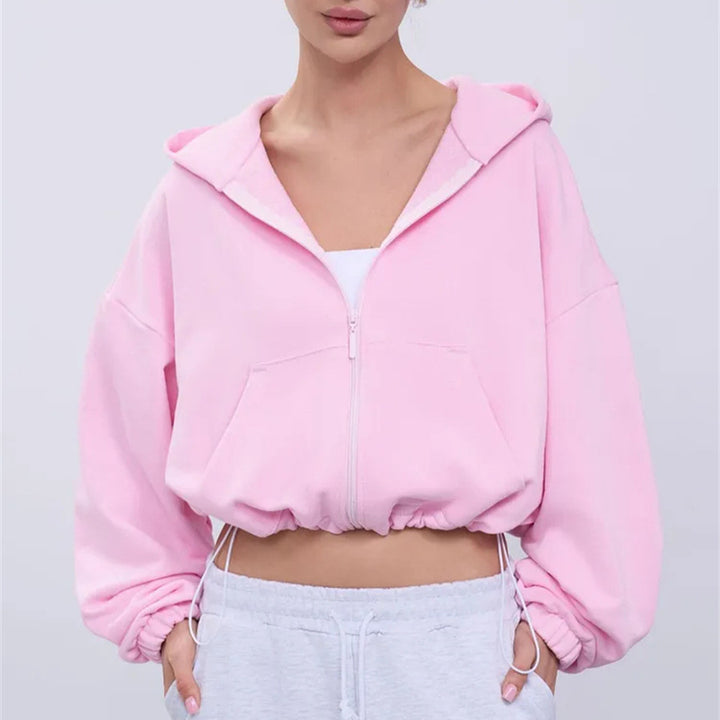 Damen lässiger cropped Kapuzenpullover mit voluminösen Ärmeln Drune