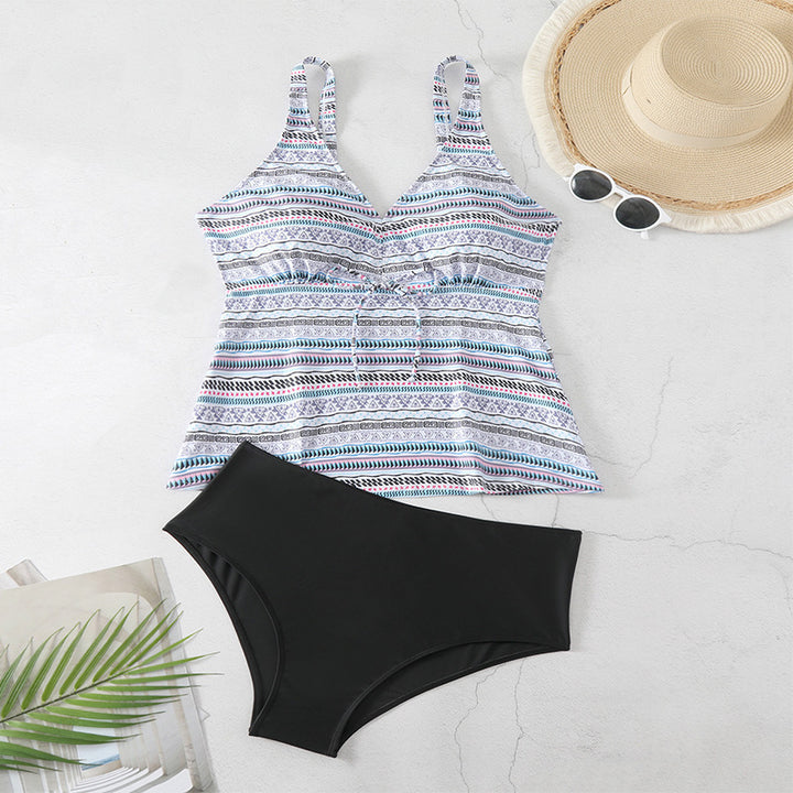 Damen Tankini mit modischem Streifenmuster und dekorativem Detail Drune