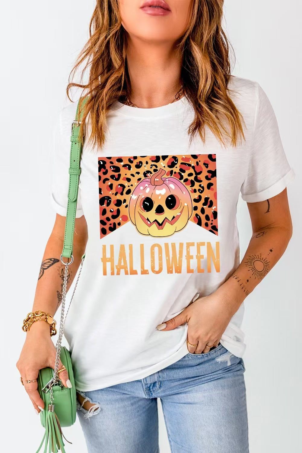 Damen Grafik-T-Shirt mit verspieltem Halloween-Kürbisdesign Drune