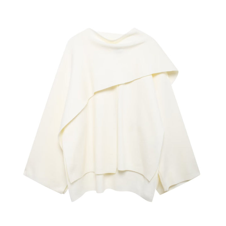 Damen nan zweilagiger Strickponcho mit asymmetrischem Saum und dekorativem Knopfkragen Drune